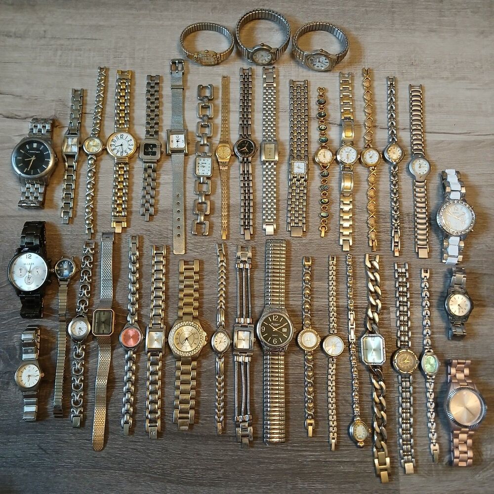 Lot 35+ Watches Parts/Repair ALL Metal Waltham Anne Klein Mudd Guess Timex NY&C